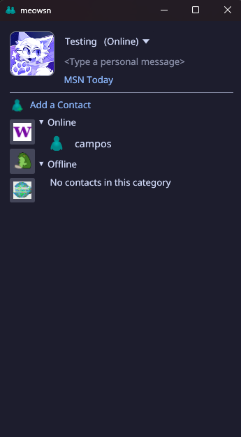 meowsn contact list screen
